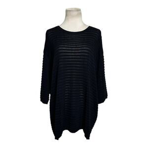 MaxMara black striped semi sheer knit top blouse size Medium